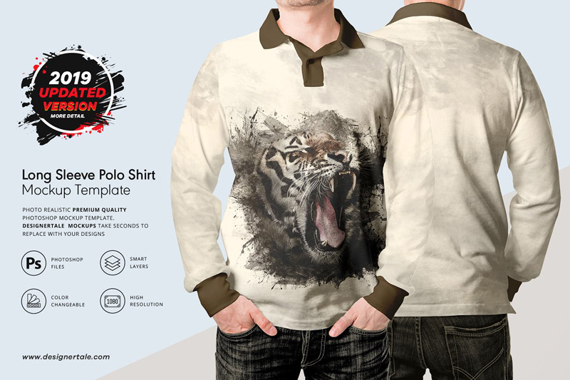 Long Sleeve Men Polo Shirt Mockup