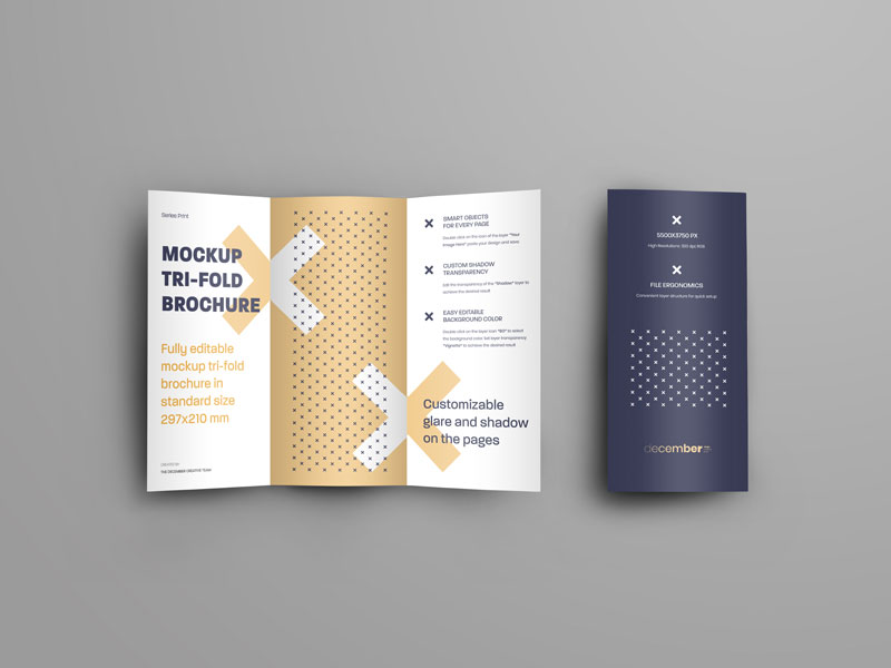 6 Mockups Leafleat DL Trifold Brochure Psdly
