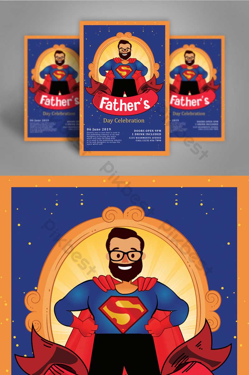 [FREE] Super Dad Father's Day Flyer Templates With Banner Template PSD