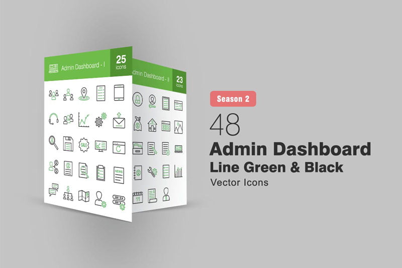 48 Admin Dashboard Line Green 2526 Black Icons S2