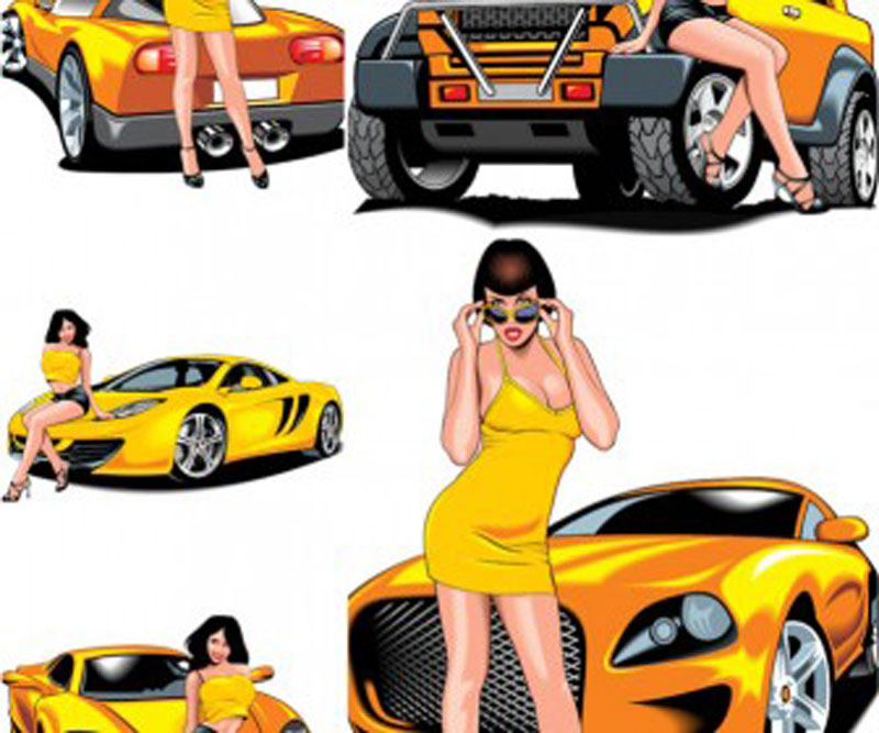 Hot Girl With Car Vector