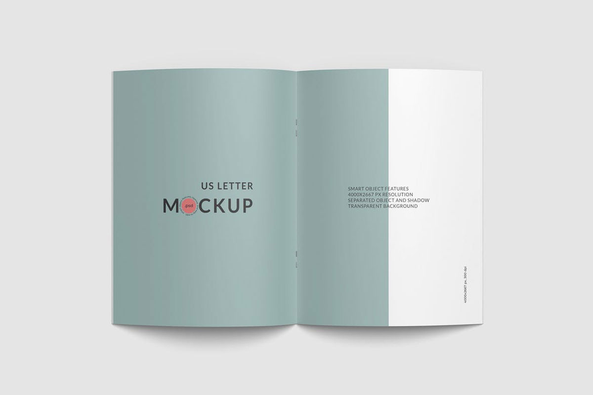 Opened US Letter size brochure mockup