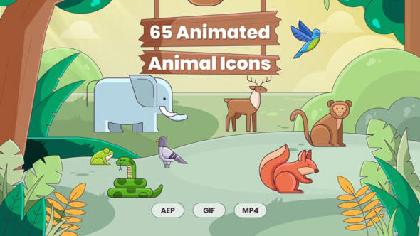 Videohive 65 Animated Animal Icons 28478278
