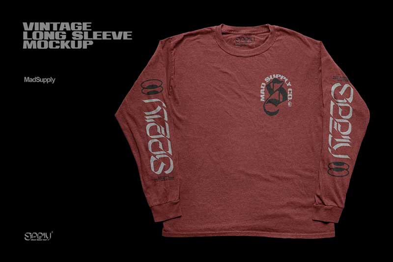 CreativeMarket - Vintage Long Sleeve T-Shirt Mockup 5923238