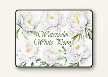 White Peony Watercolor Clipart