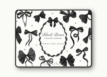 Black Bows Ribbon Watercolor Clipart Collection